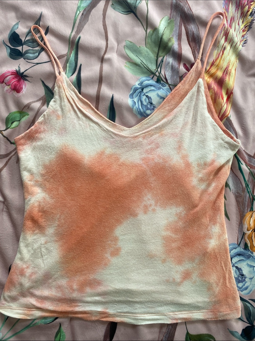Women’s Tie-Dye V-Neck Cami Tank Top - Peach/Cream